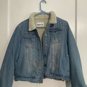 Between uz Blue Denim Jacket with Sherpa Lining small size…100% cotton